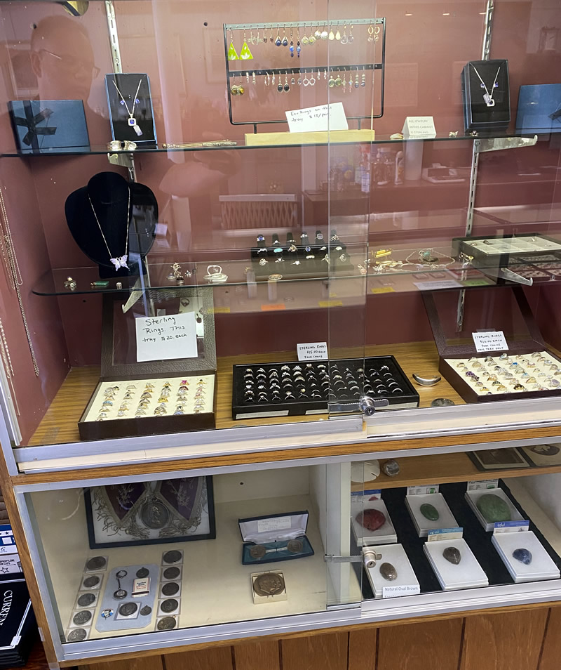 Antiques and vintage collectibles on display